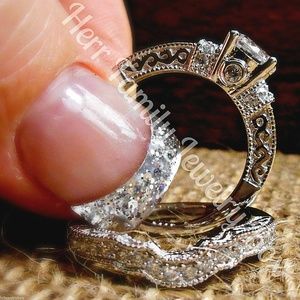 Silver Round cut 2pc Engagement Ring Wedding Set